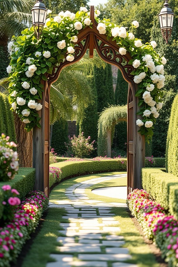 elegant backyard entrance arch