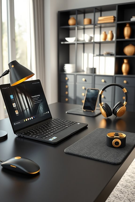 elegant black and gold accessories