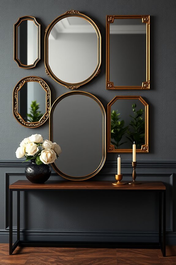 elegant black and gold mirrors