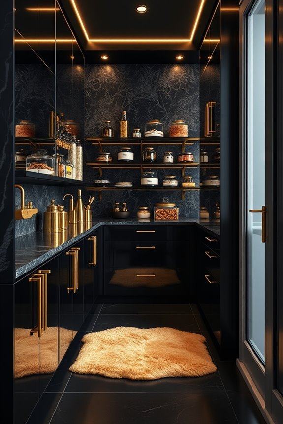 elegant black and gold pantry
