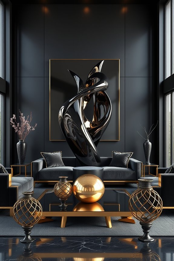 elegant black and gold sculptures
