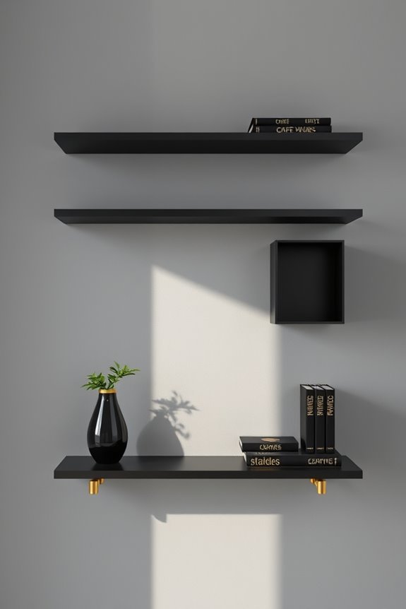 elegant black and gold shelves
