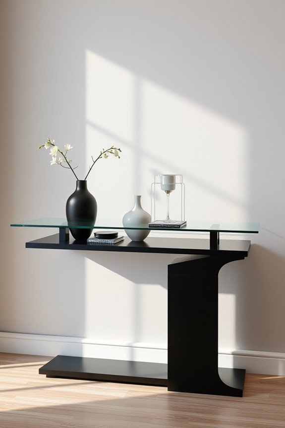 elegant black glass console