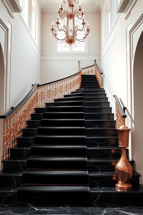elegant black rose gold staircases