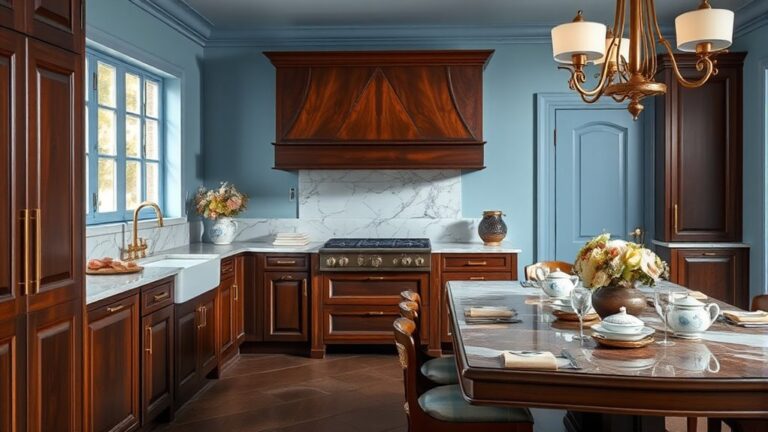 elegant blue and brown kitchens