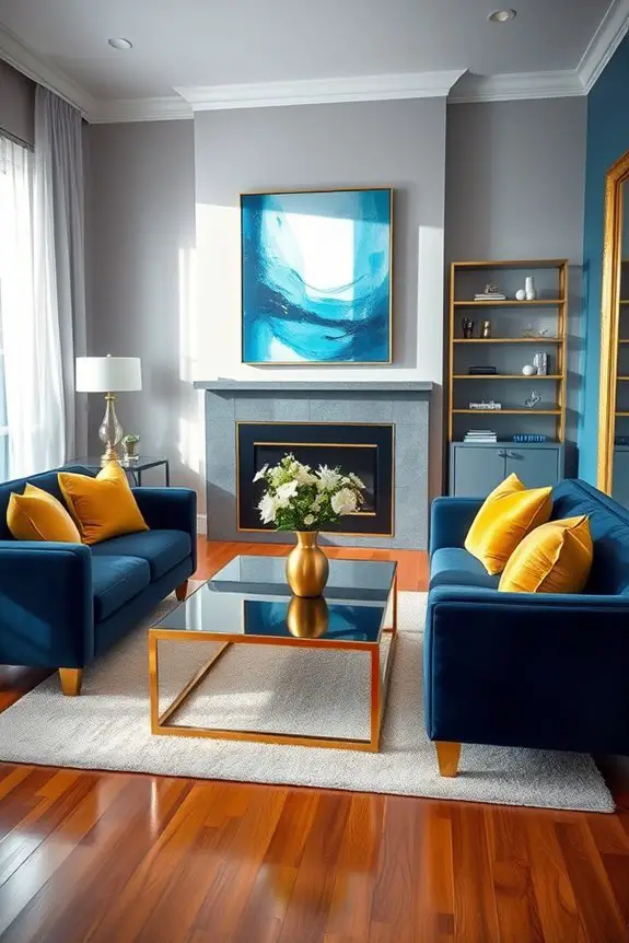 elegant blue and gold accents