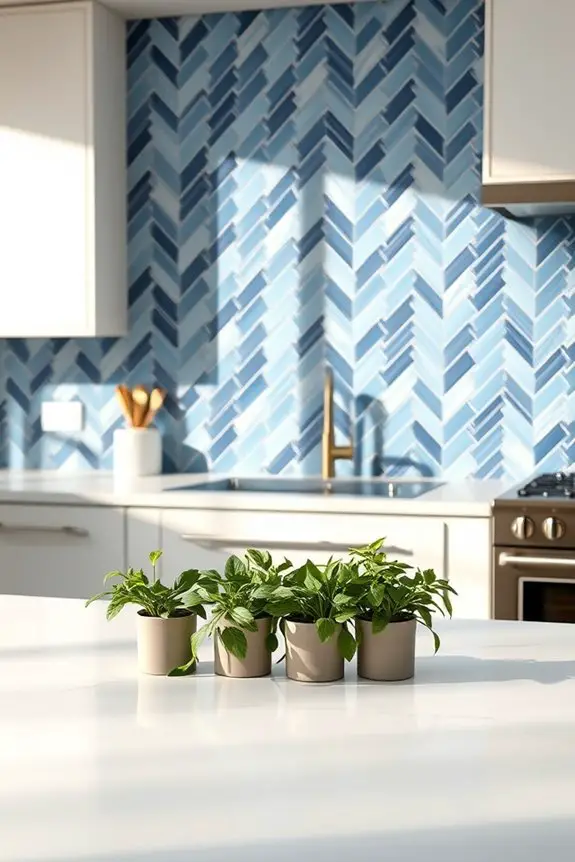 elegant blue gray herringbone tiles