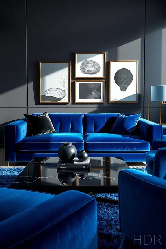 elegant blue velvet upholstery
