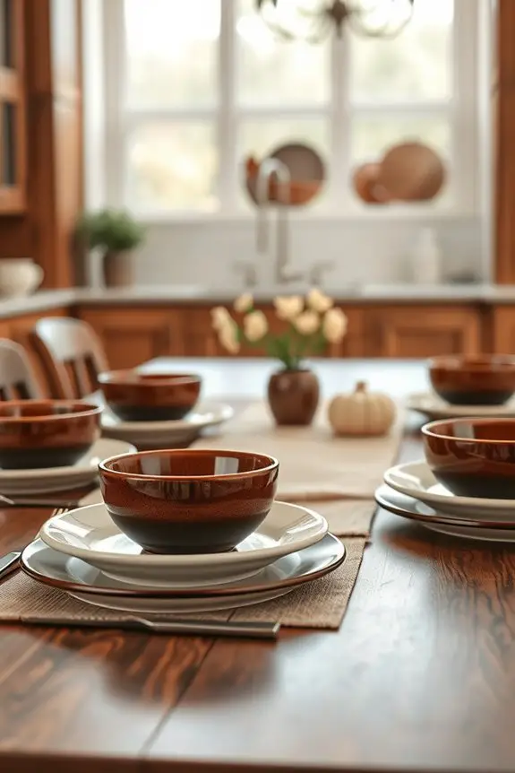 elegant cream and brown dinnerware