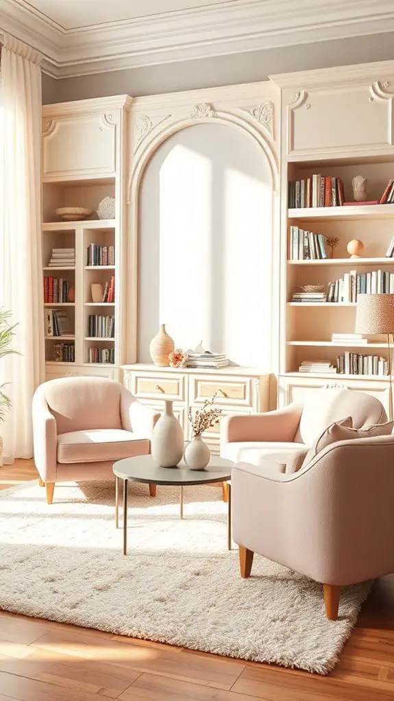 elegant cream bookcase styling