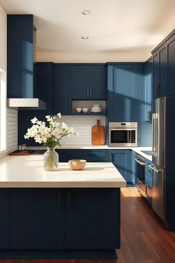 elegant dark blue beige kitchen
