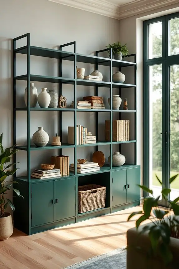 elegant dark green shelving