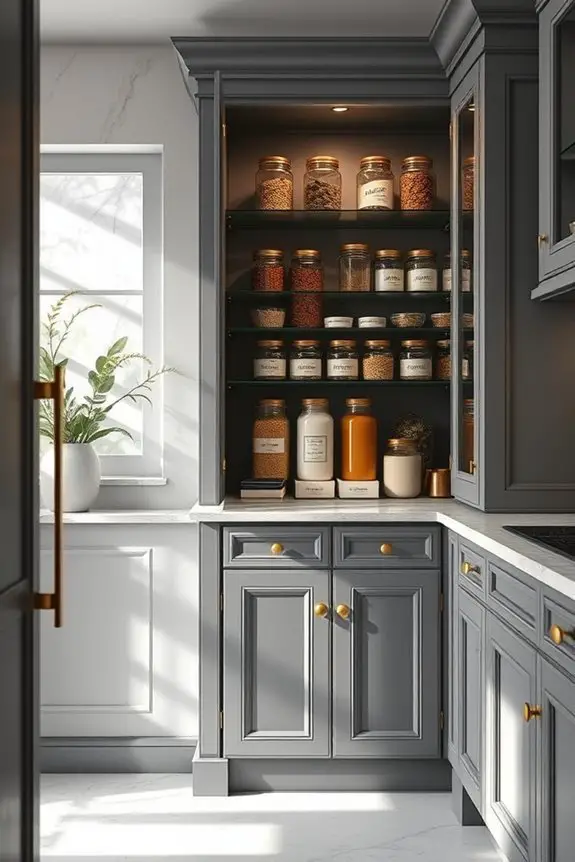 elegant gold and grey pantry