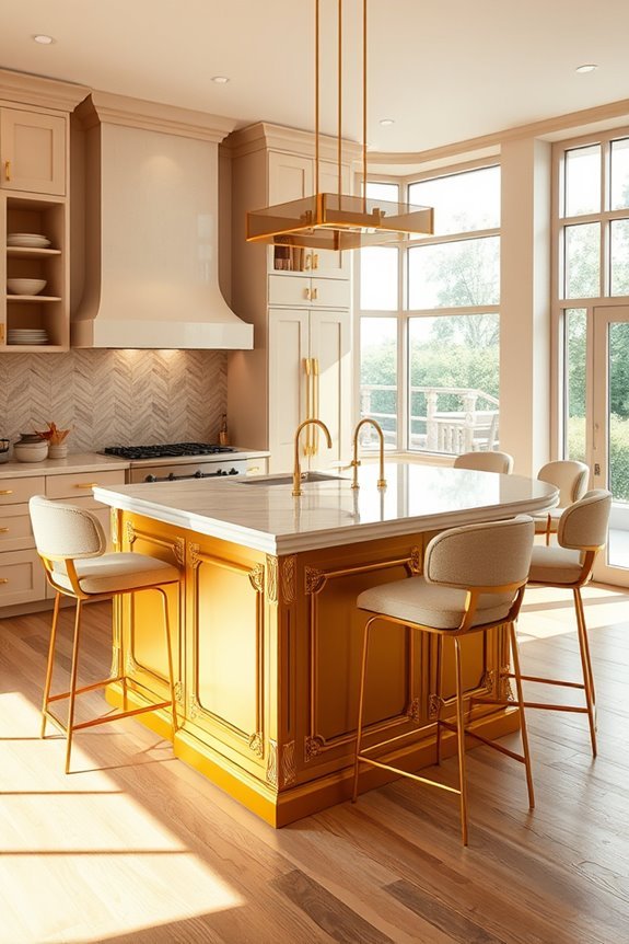 elegant gold kitchen islands