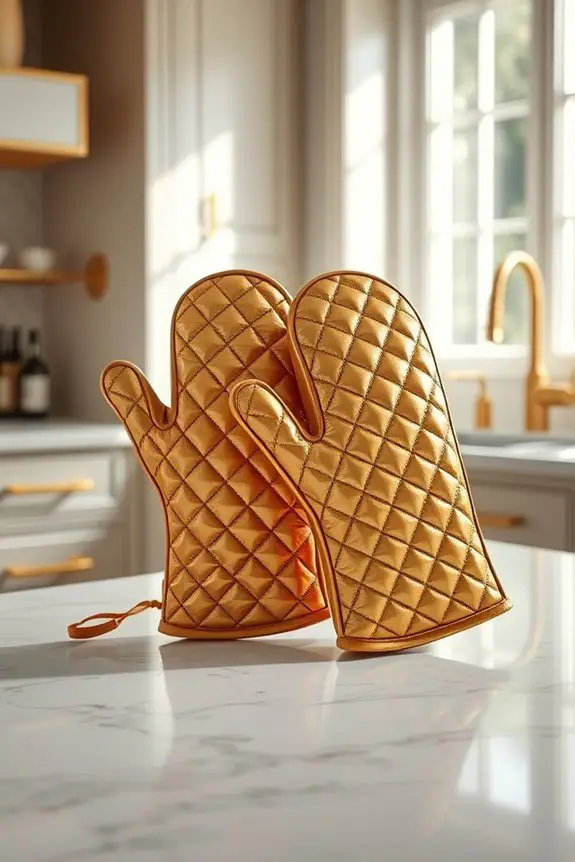 elegant gold oven mitts