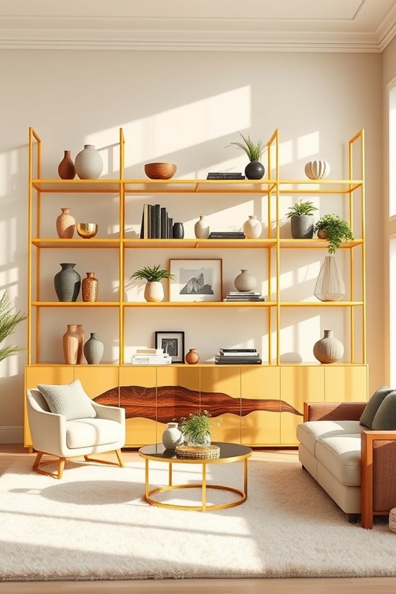 elegant gold shelving units