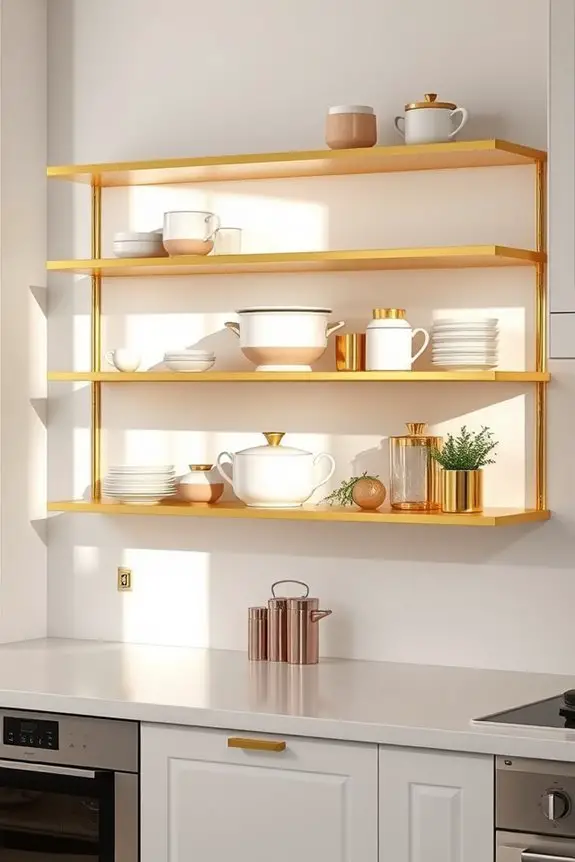 elegant gold wall shelves