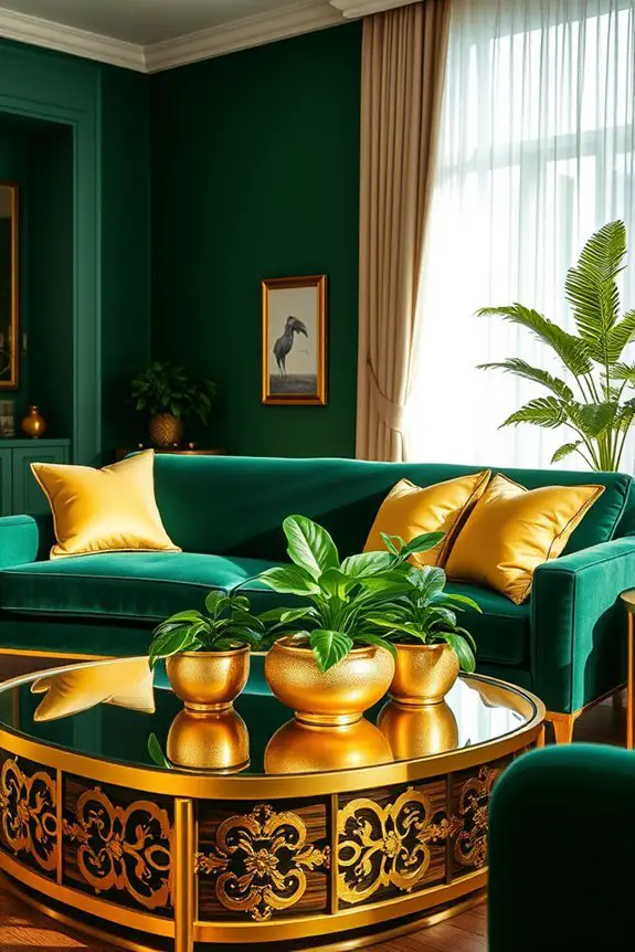elegant green and gold accents