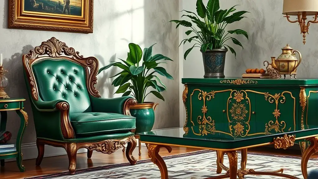 elegant green and gold furniture