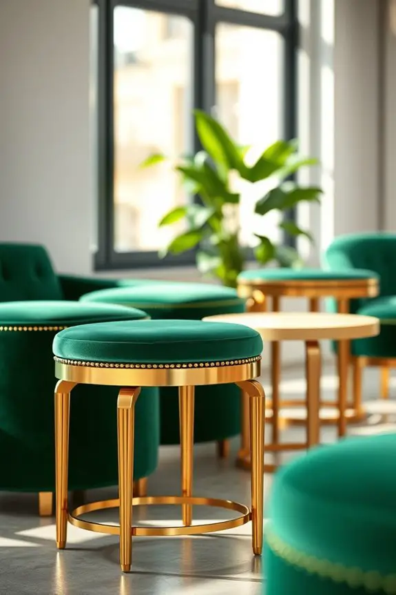 elegant green and gold stools