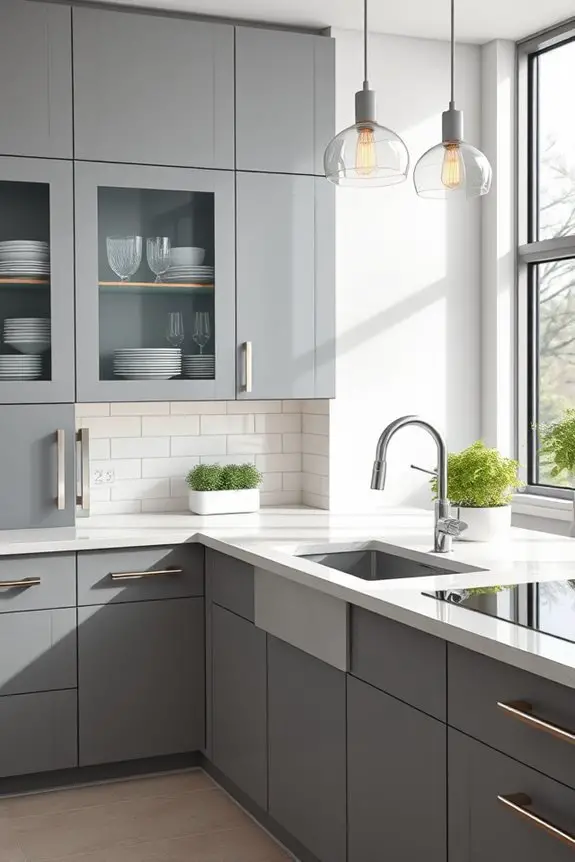 elegant grey glass cabinets