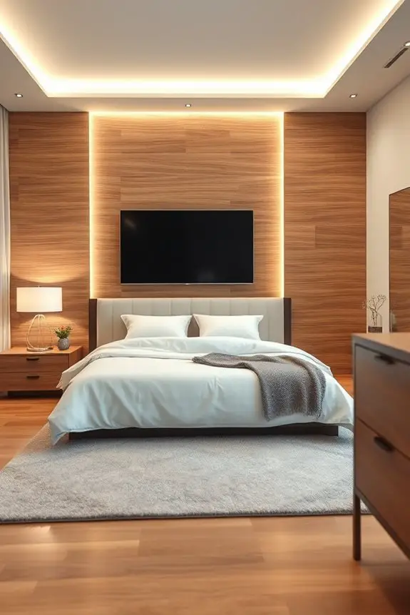 elegant illuminated bedroom features