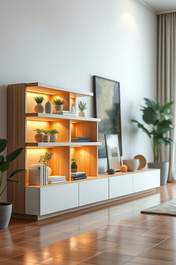 elegant illuminated shelving units