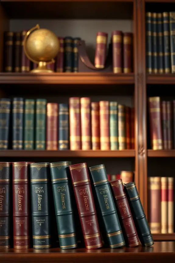 elegant leather bound bookshelf accents