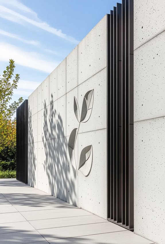 embedded bas relief concrete fence