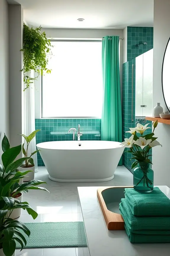 emerald accents enhance bathroom style