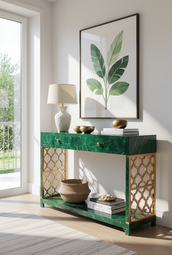 emerald console with gold