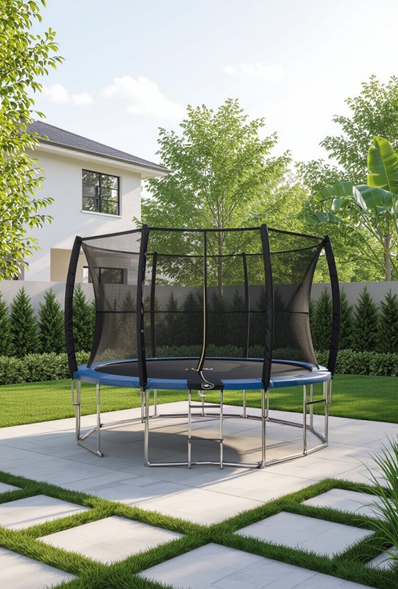 enclosed trampoline with anchors