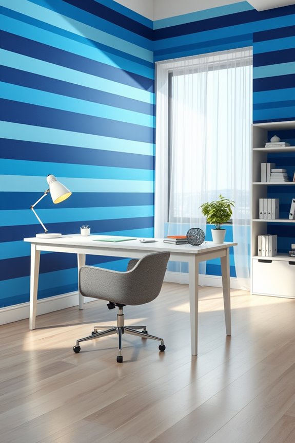 energizing blue striped wall treatments