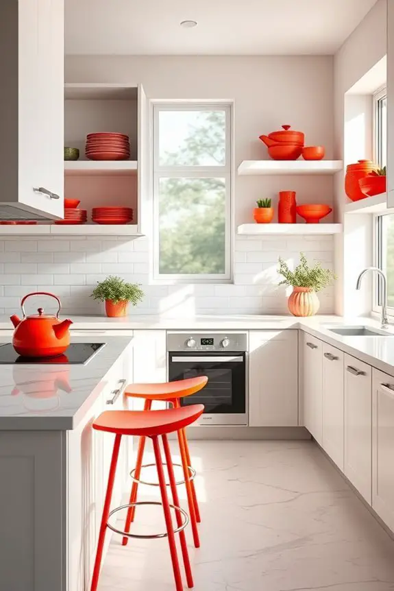 energizing coral kitchen accents