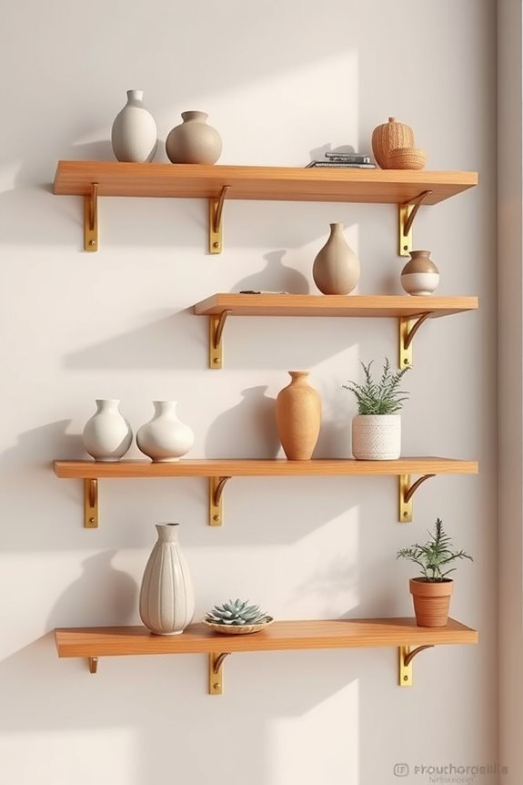 enhance shelves with decorative brackets