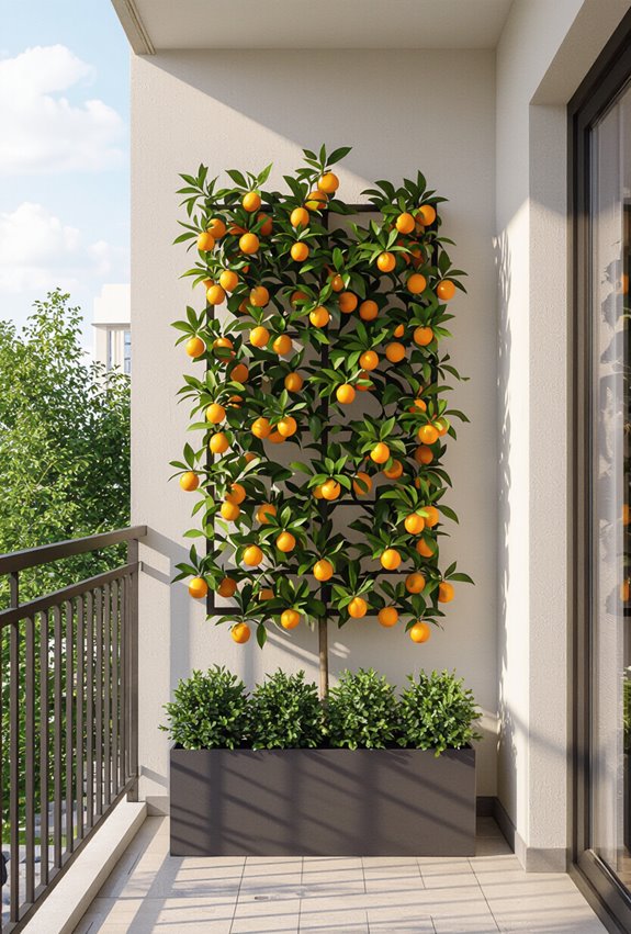 espaliered citrus against wall