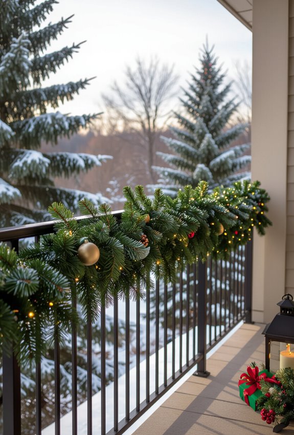 evergreen garland balcony decor