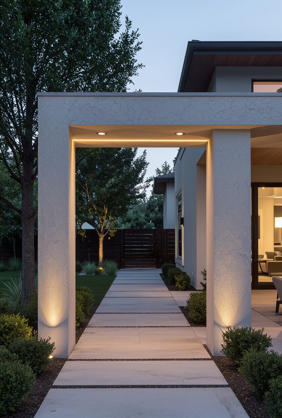 evergreen lighted archway walkway