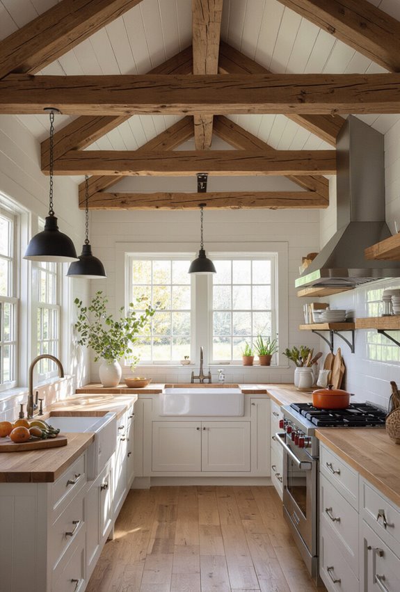 exposed rustic vaulted ceiling beams