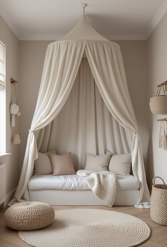 fabric draped cozy reading nook
