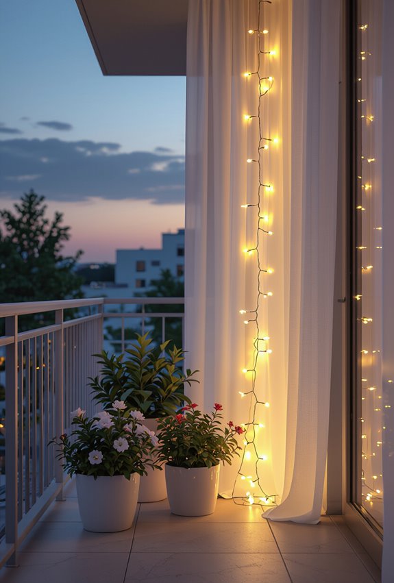 fairy lights woven through curtains