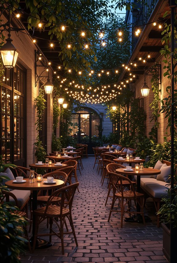 fairy lit evening garden ambiance