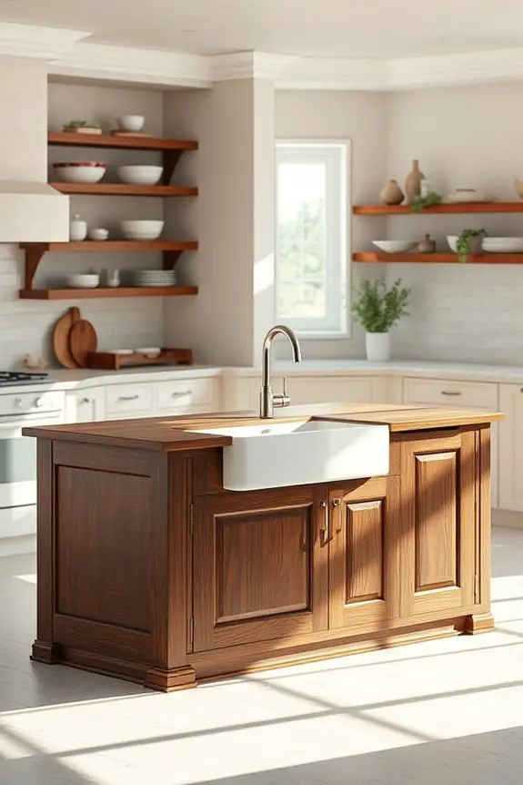 farmhouse brown island sink