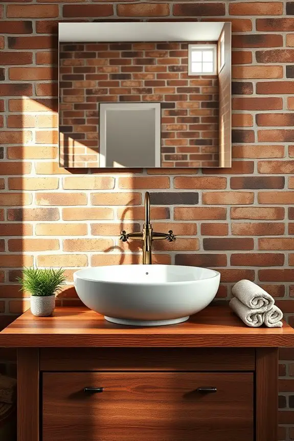 farmhouse sink brick bathroom