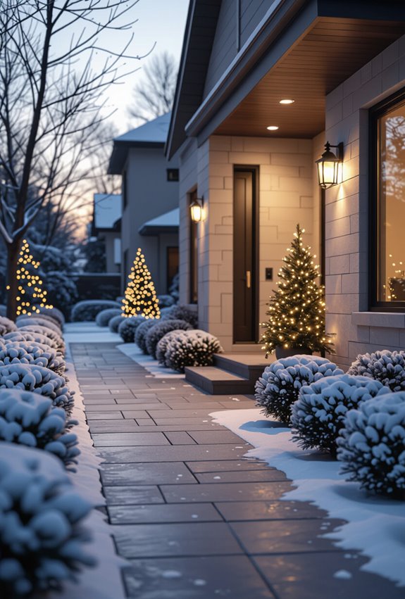 faux snowed textured shrub accents