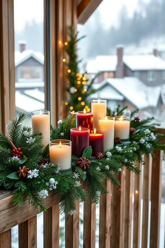 festive balcony candle arrangements