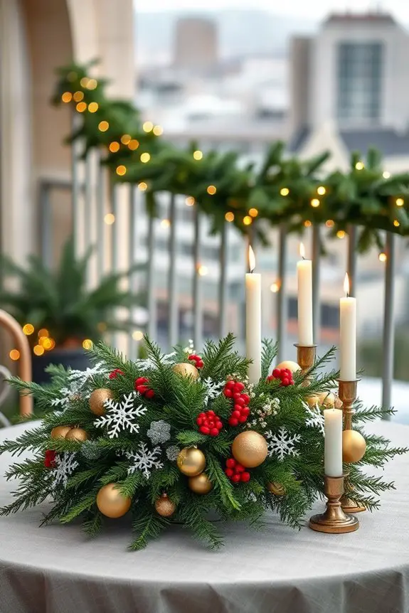 festive balcony dining centerpiece