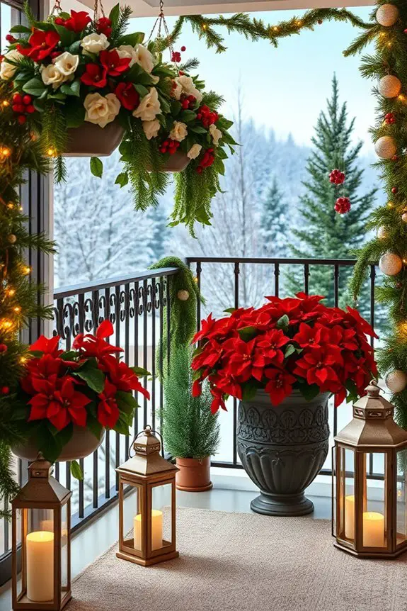 festive balcony floral arrangements