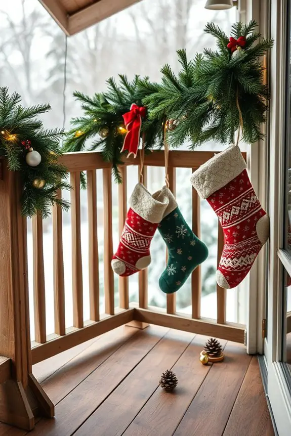 festive balcony stocking display