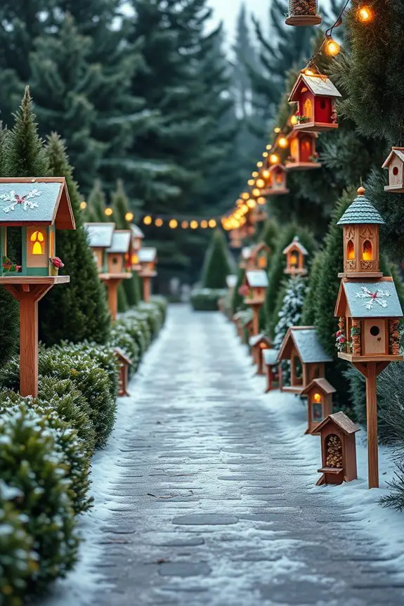 festive birdhouses and feeders